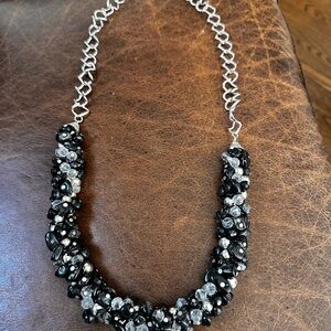 Black and Silver chunky Beaded bold Statement Necklace